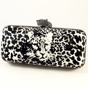 Animal Print Clutch Purse Black and White Hard Case Cocktail or Evening Purse